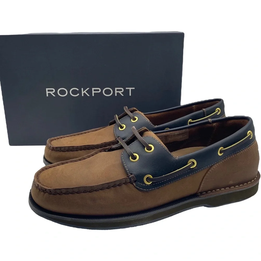 Rockport Boat Shoe Ports of Call Perth Chocolate Brown Leather Slip On 9 WIDE